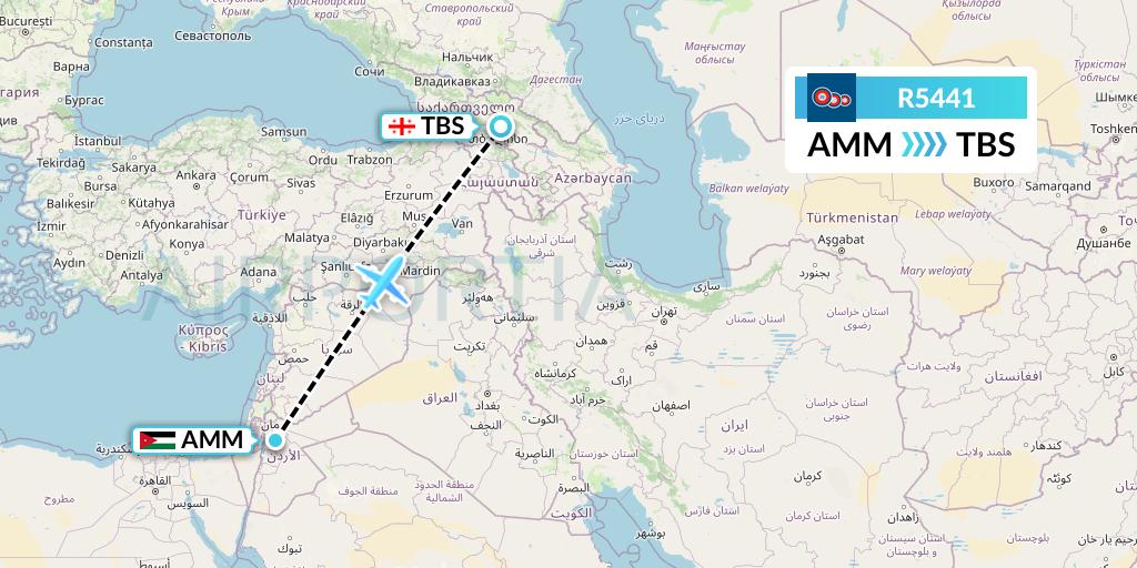 R5441 Jordan Aviation Flight Map: Amman to Tbilisi