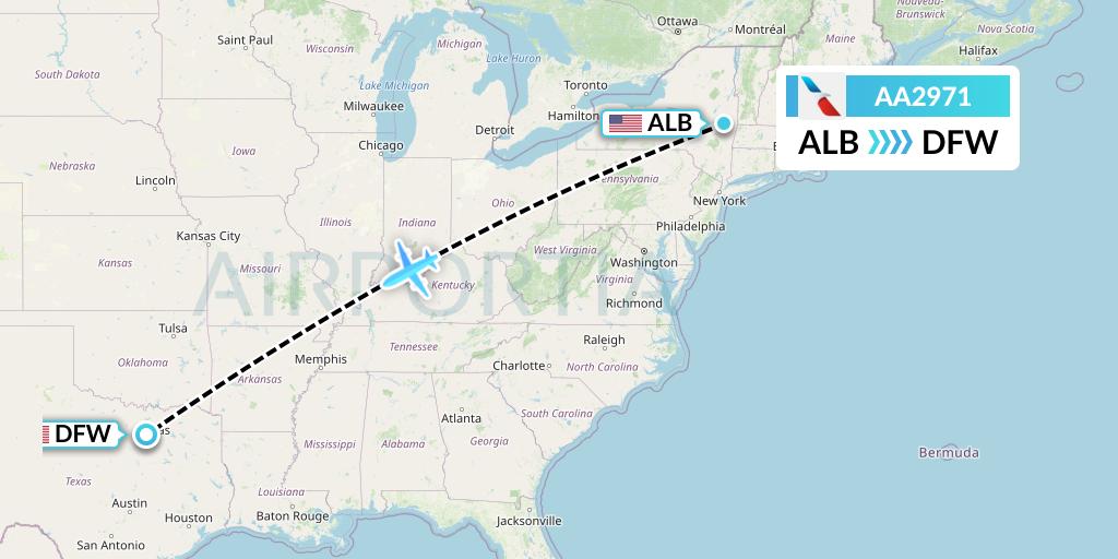 AA2971 American Airlines Flight Map: Albany to Dallas