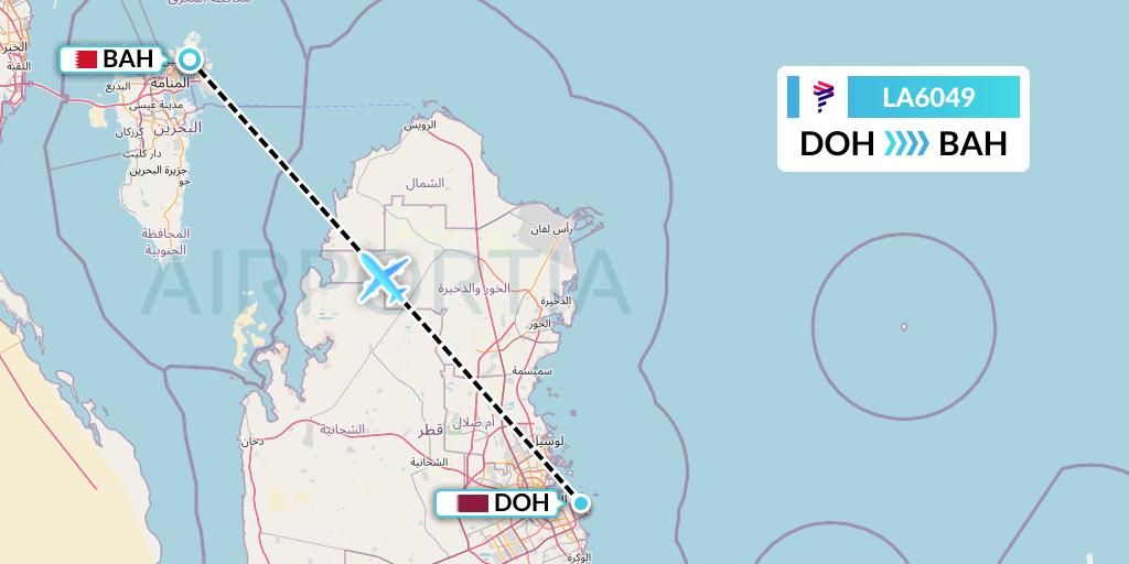 LA6049 LAN Airlines Flight Map: Doha to Bahrain