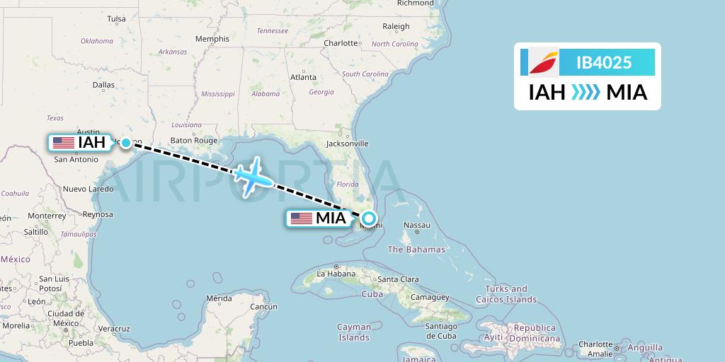 IB4025 Iberia Flight Map: Houston to Miami