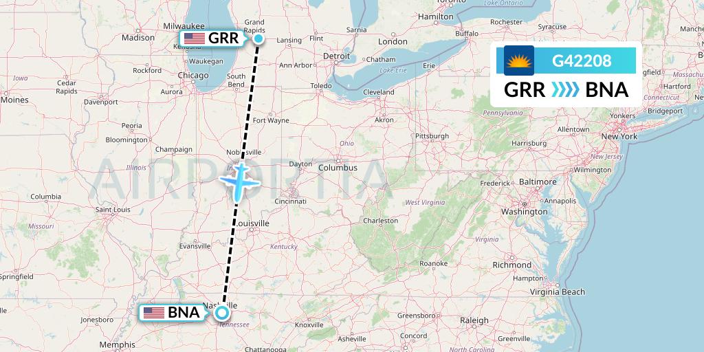 G42208 Allegiant Air Flight Map: Grand Rapids to Nashville