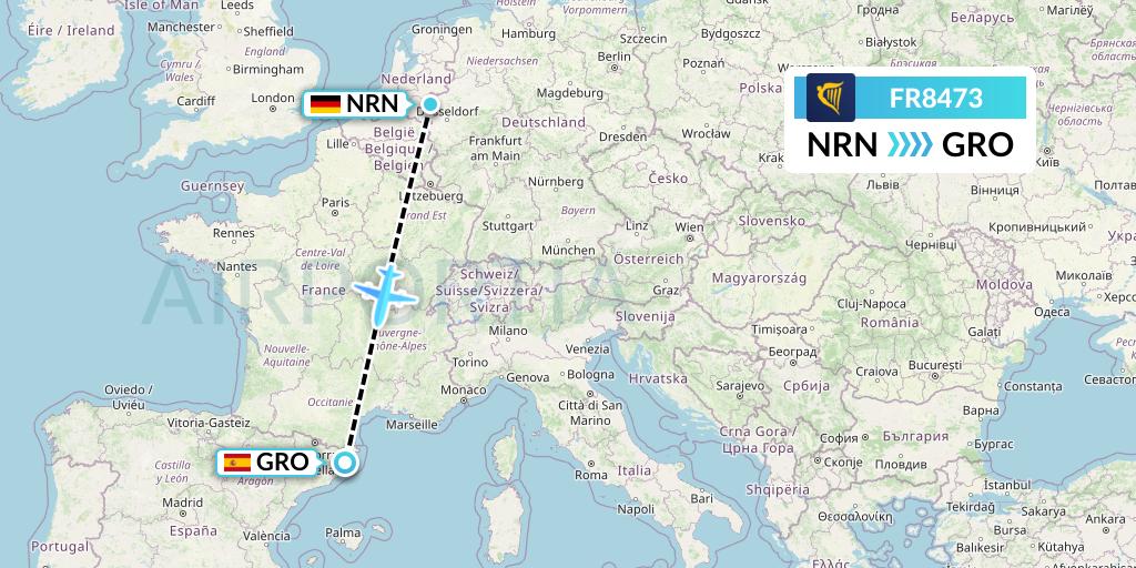 FR8473 Ryanair Flight Map: Weeze to Girona
