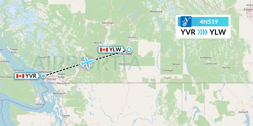 4N519 Air North Flight Map: Vancouver to Kelowna