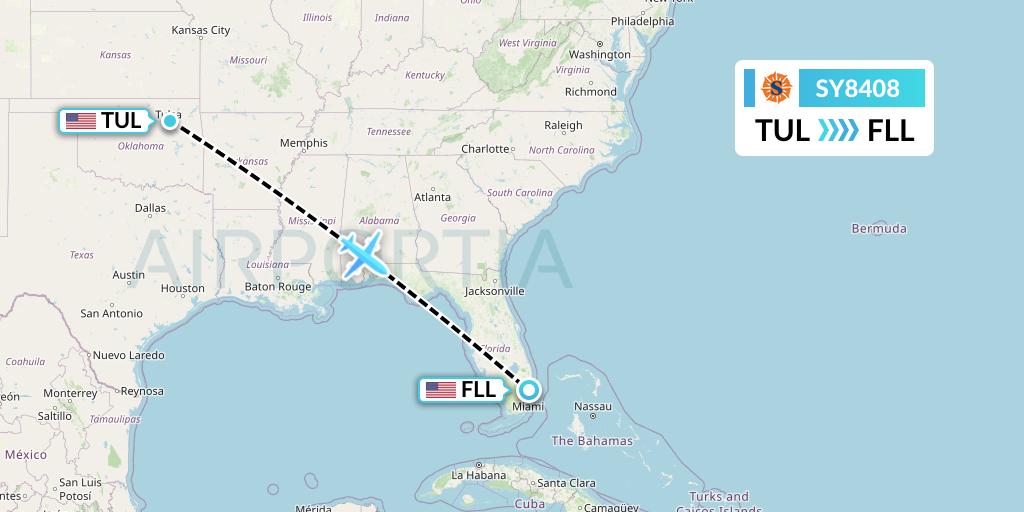 SY8408 Sun Country Airlines Flight Map: Tulsa to Fort Lauderdale