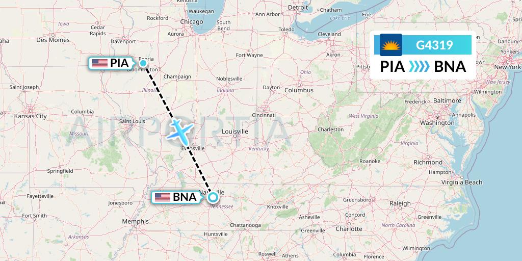G4319 Allegiant Air Flight Map: Peoria to Nashville