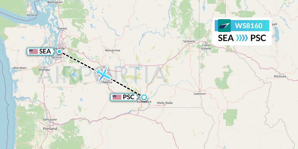 WS8160 WestJet Flight Map: Seattle to Pasco