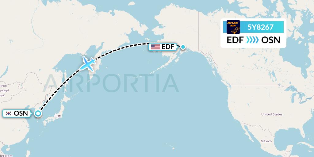 5Y8267 Atlas Air Flight Map: Anchorage to South Korea