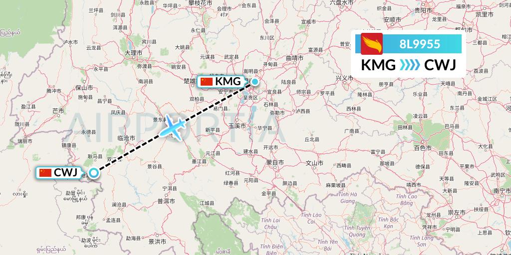 8L9955 Lucky Air Flight Map: Kunming to Xichang