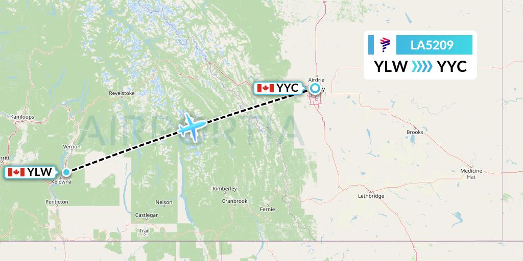 LA5209 LAN Airlines Flight Map: Kelowna to Calgary