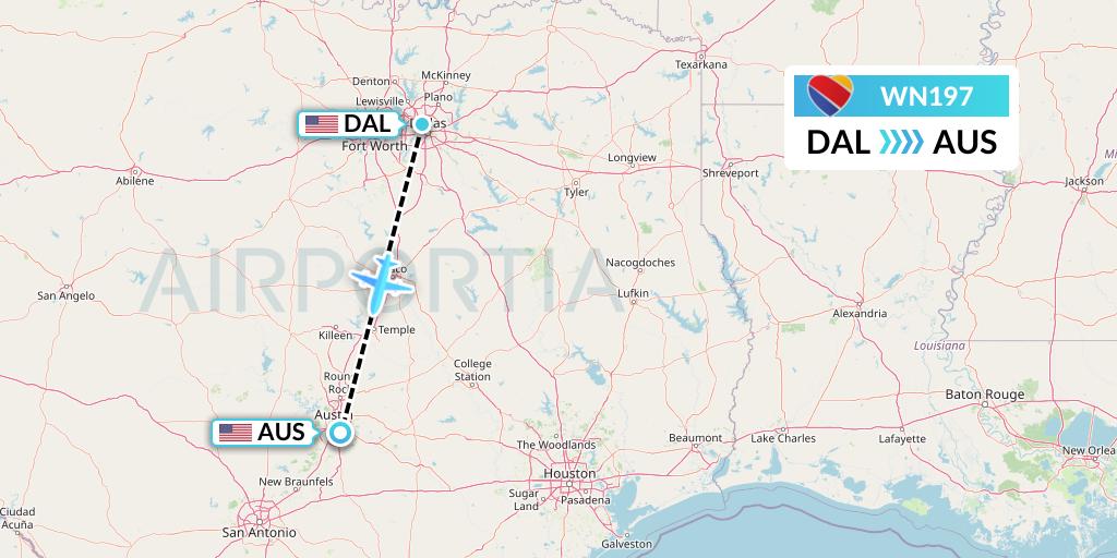 WN197 Southwest Airlines Flight Map: Dallas to Austin