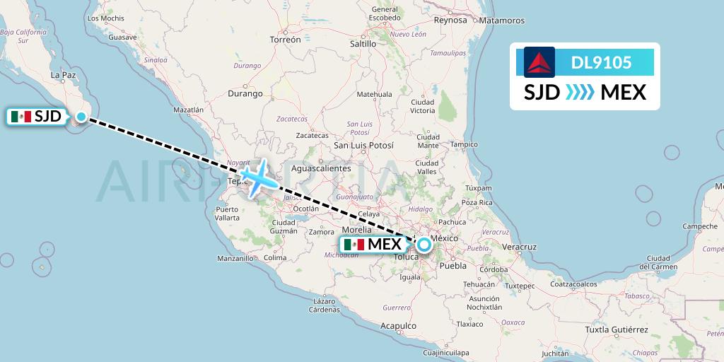 DL9105 Delta Air Lines Flight Map: San Jose del Cabo to Mexico City