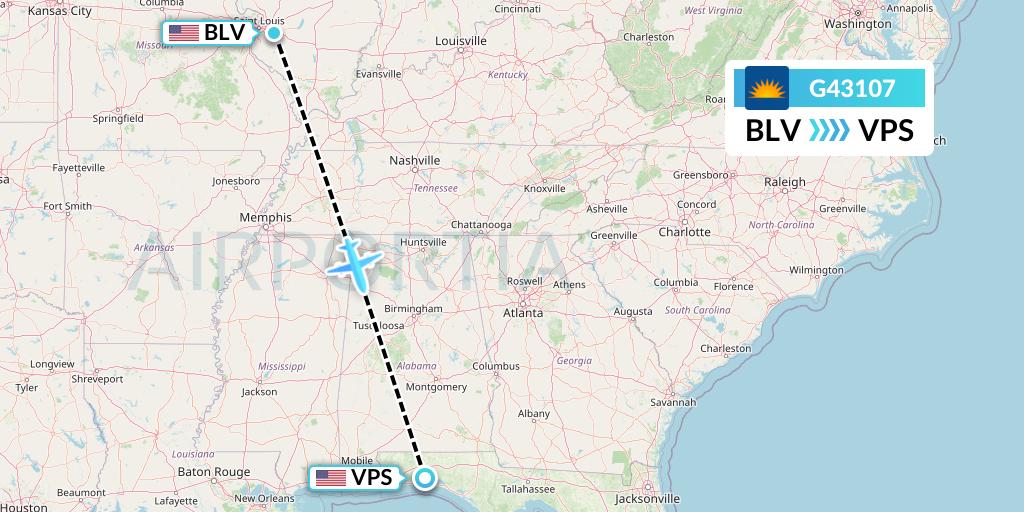 G43107 Allegiant Air Flight Map: Belleville to Valparaiso