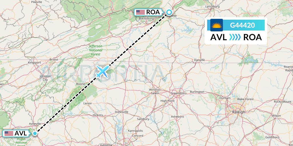 G44420 Allegiant Air Flight Map: Asheville to Roanoke