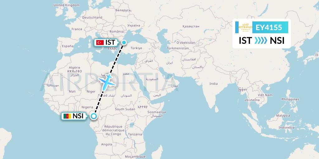 EY4155 Etihad Airways Flight Map: Istanbul to Yaounde