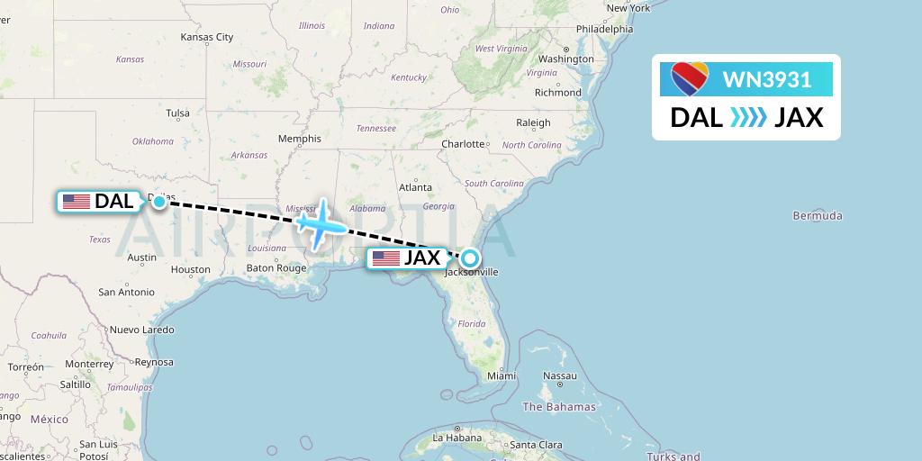 WN3931 Flight Status Southwest Airlines Dallas to Jacksonville (SWA3931)