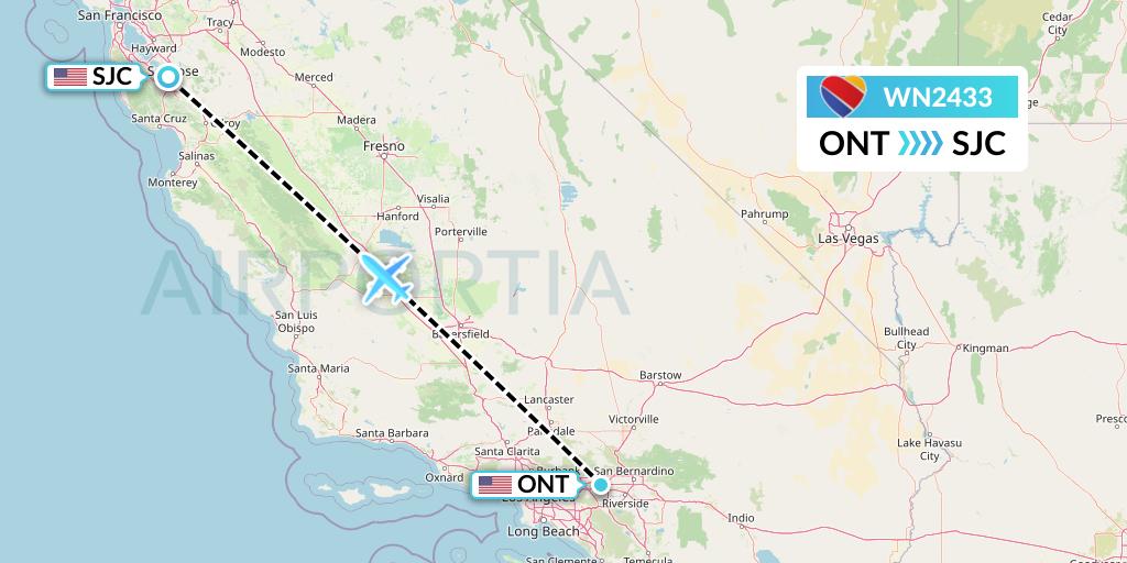 WN2433 Southwest Airlines Flight Map: Ontario to San Jose