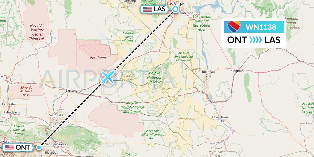 WN1138 Southwest Airlines Flight Map: Ontario to Las Vegas
