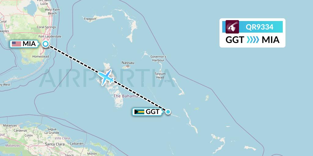 QR9334 Qatar Airways Flight Map: George Town to Miami