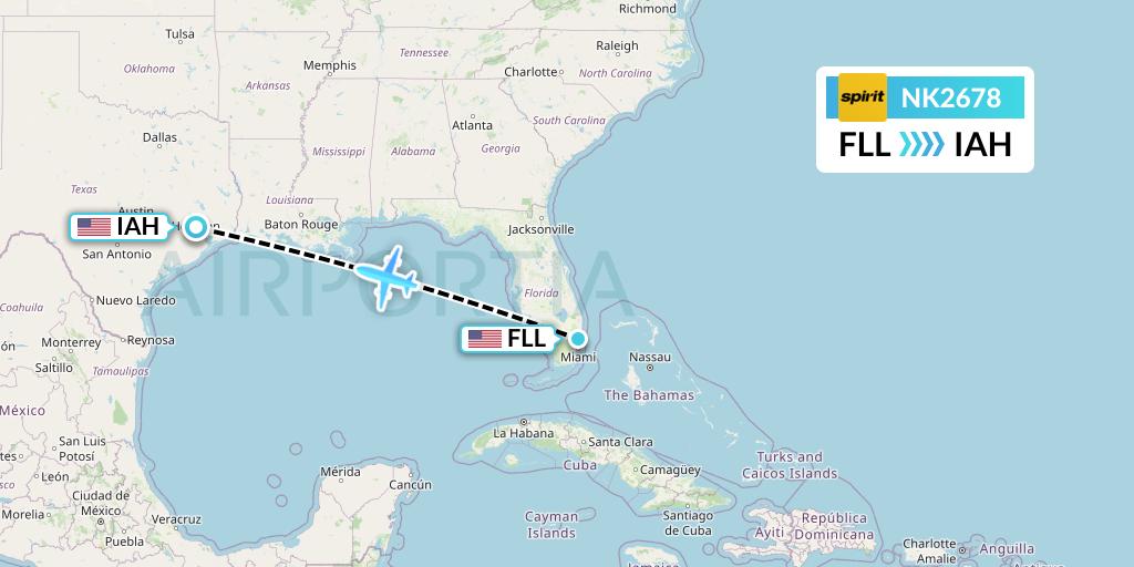 NK2678 Spirit Airlines Flight Map: Fort Lauderdale to Houston