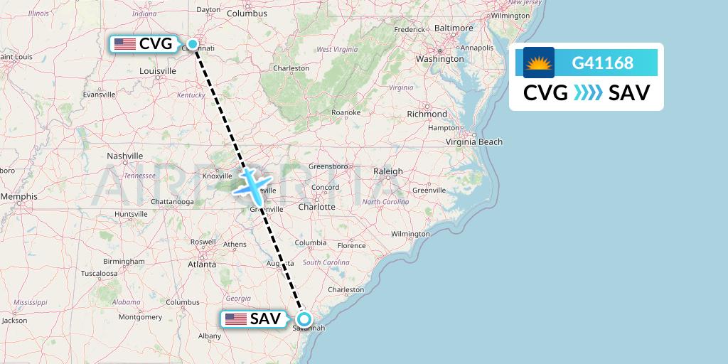 G41168 Allegiant Air Flight Map: Cincinnati to Savannah