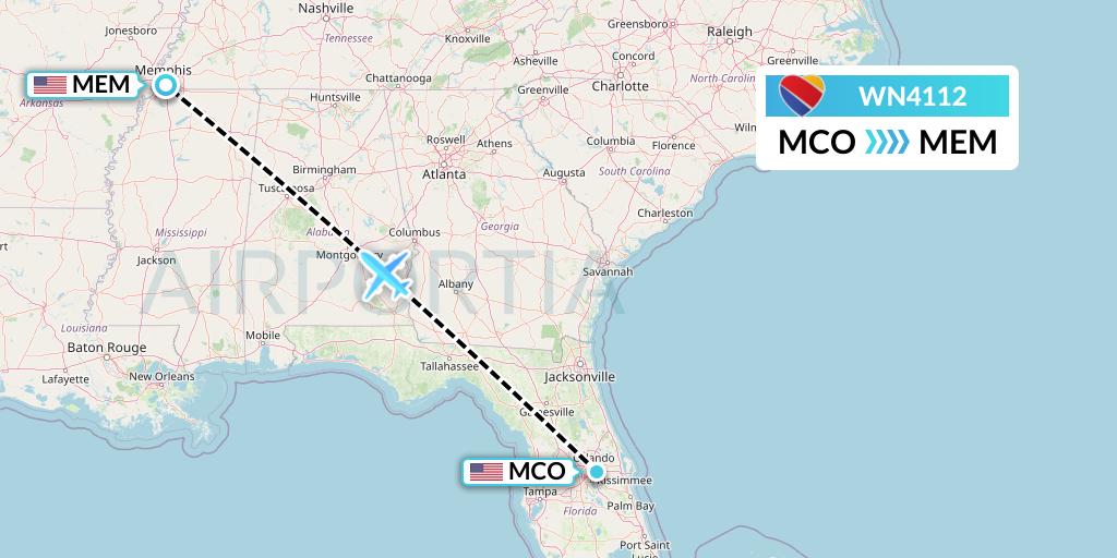 WN4112 Southwest Airlines Flight Map: Orlando to Memphis