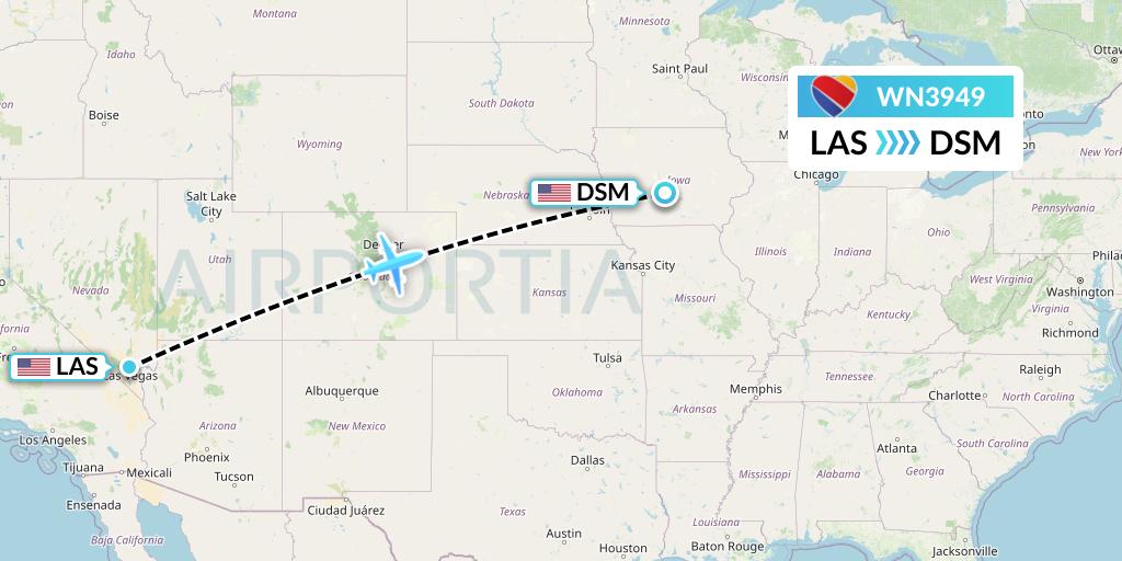 WN3949 Southwest Airlines Flight Map: Las Vegas to Des Moines