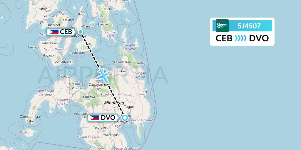 5J4507 CEBU Pacific Air Flight Map: Cebu to Davao City