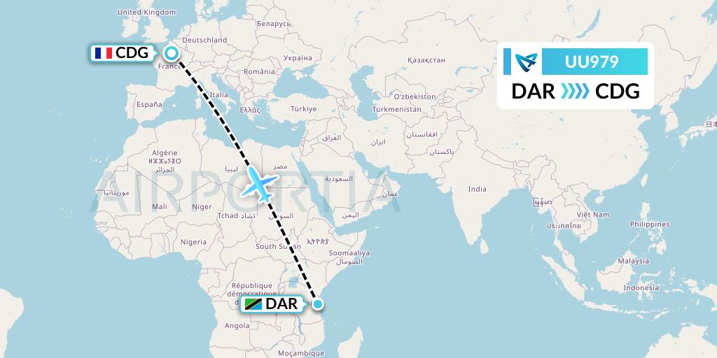UU979 Air Austral Flight Map: Dar-es-Salaam to Paris
