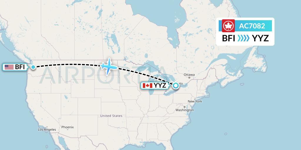 AC7082 Air Canada Flight Map: Seattle to Toronto