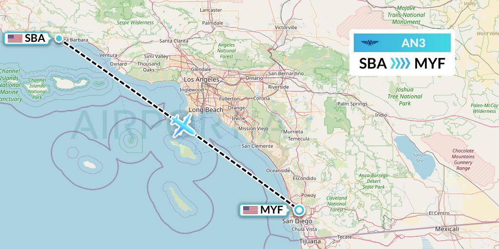 AN3 Advanced Air Flight Map: Santa Barbara to San Diego