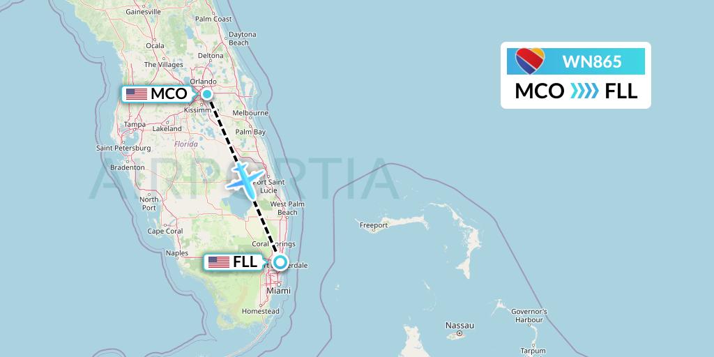 WN865 Southwest Airlines Flight Map: Orlando to Fort Lauderdale