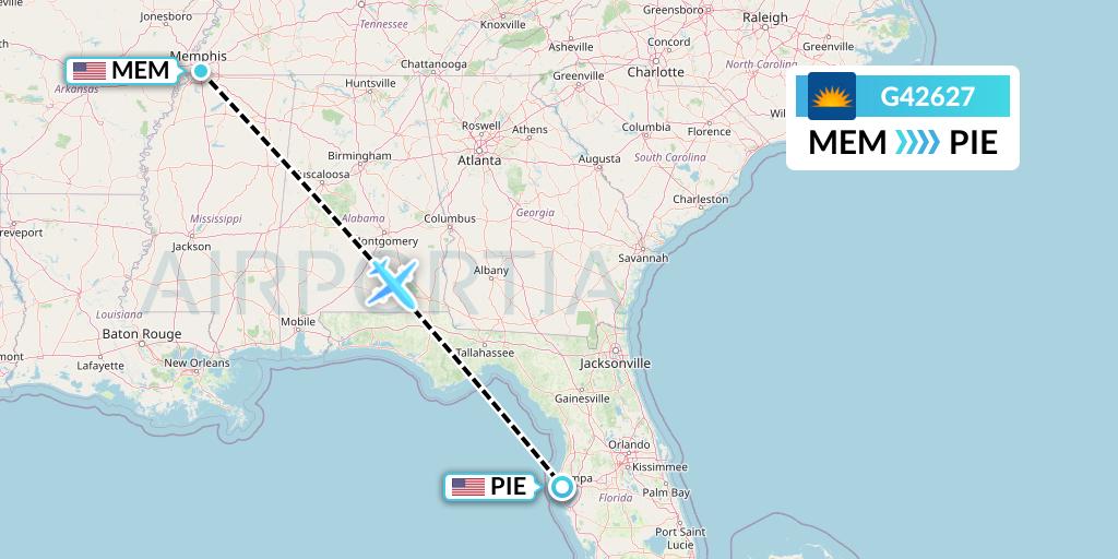 G42627 Allegiant Air Flight Map: Memphis to St. Petersburg