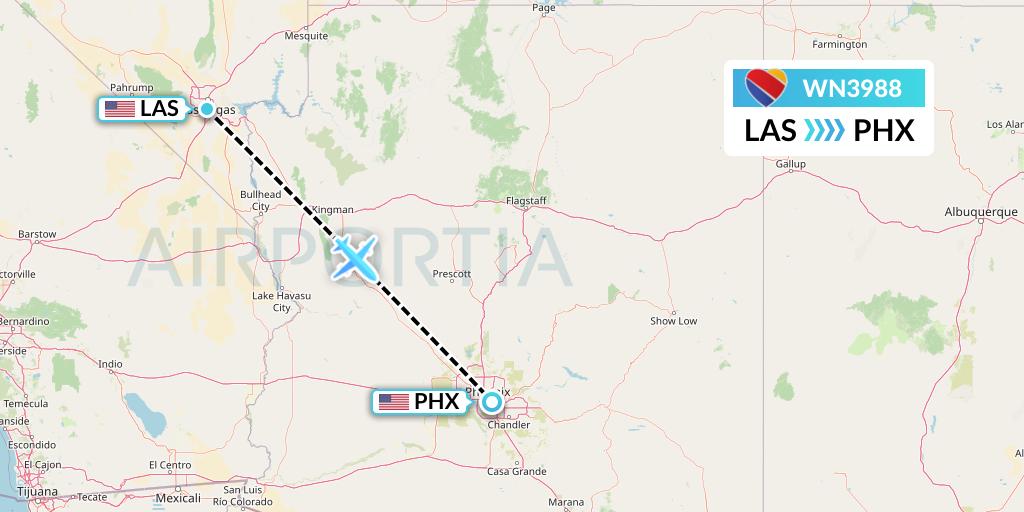WN3988 Southwest Airlines Flight Map: Las Vegas to Phoenix