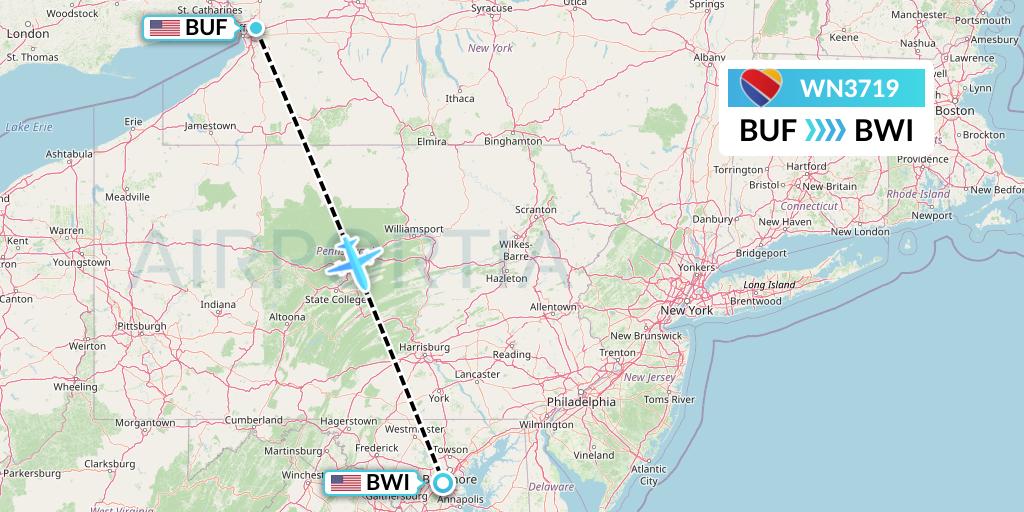 WN3719 Southwest Airlines Flight Map: Buffalo to Baltimore