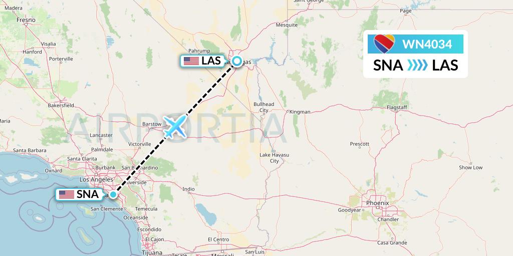 WN4034 Southwest Airlines Flight Map: Orange County to Las Vegas