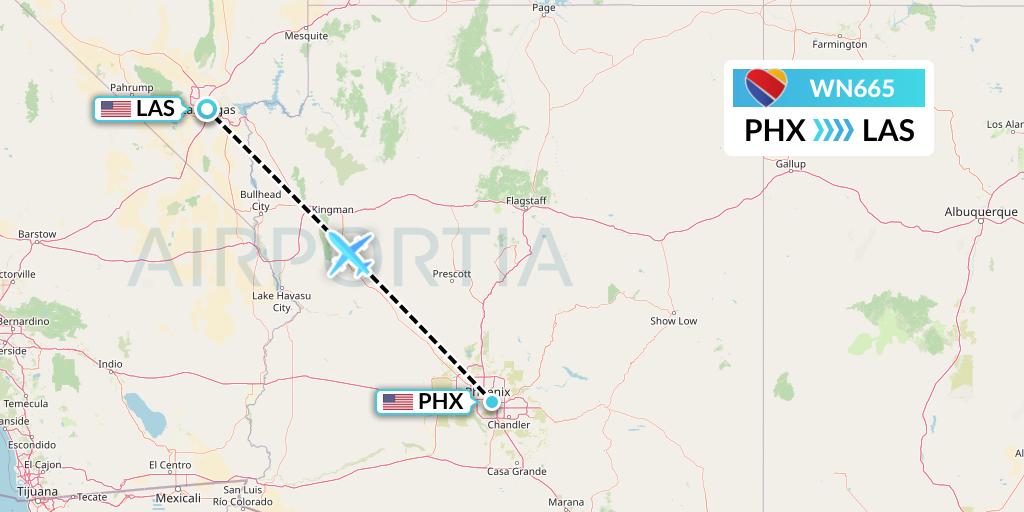 WN665 Southwest Airlines Flight Map: Phoenix to Las Vegas
