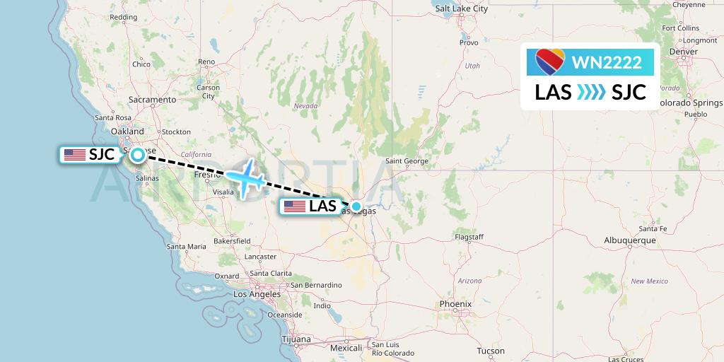 WN2222 Southwest Airlines Flight Map: Las Vegas to San Jose