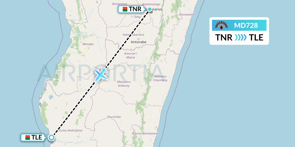 MD728 Air Madagascar Flight Map: Antananarivo to Madagascar