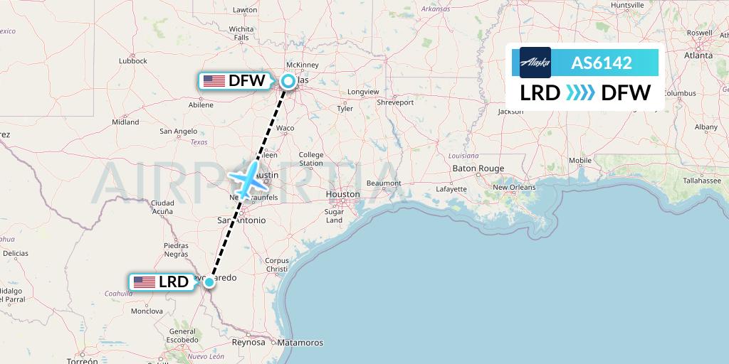 AS6142 Alaska Airlines Flight Map: Laredo to Dallas