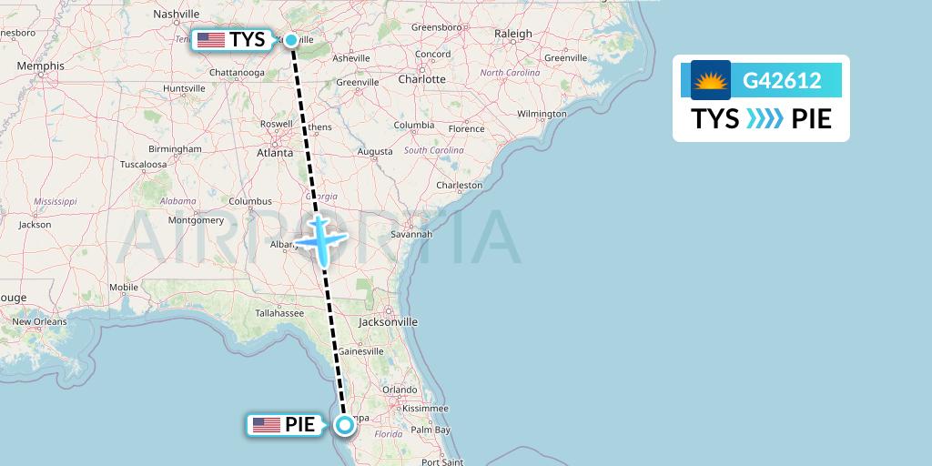 G42612 Allegiant Air Flight Map: Knoxville to St. Petersburg