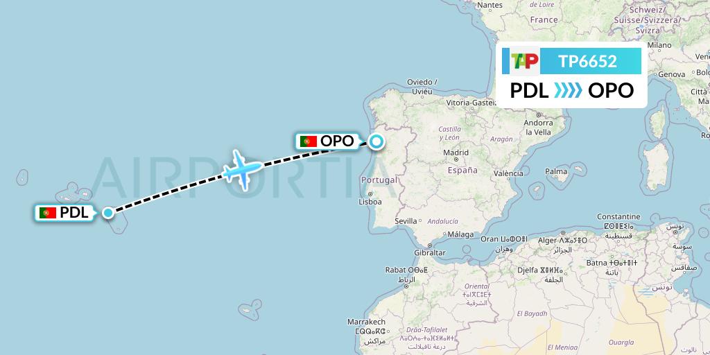 TP6652 TAP Portugal Flight Map: Ponta Delgada to Porto