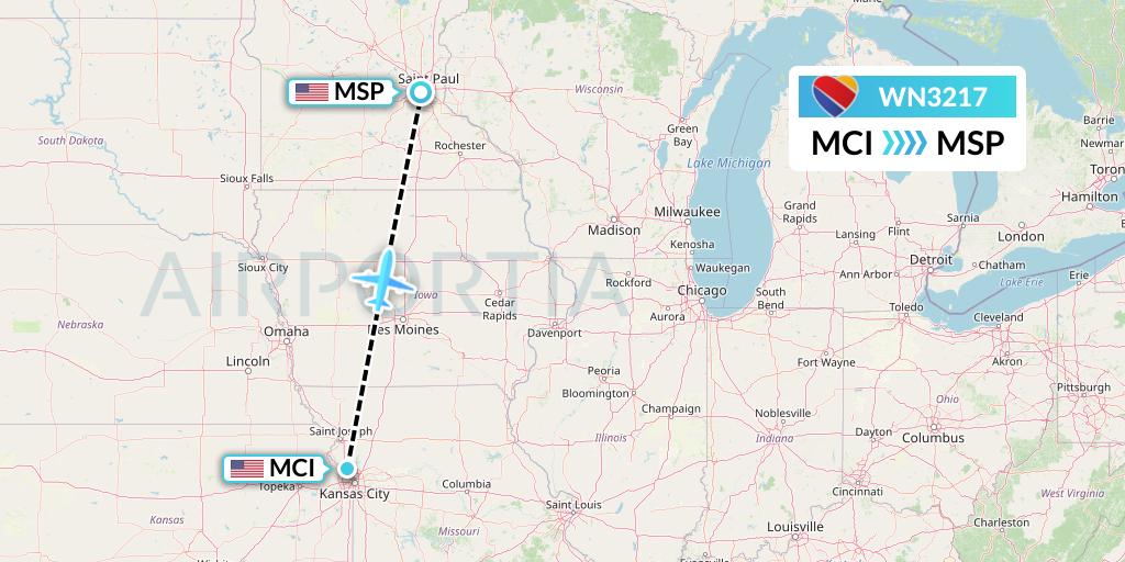 WN3217 Flight Status Southwest Airlines Kansas City to Minneapolis