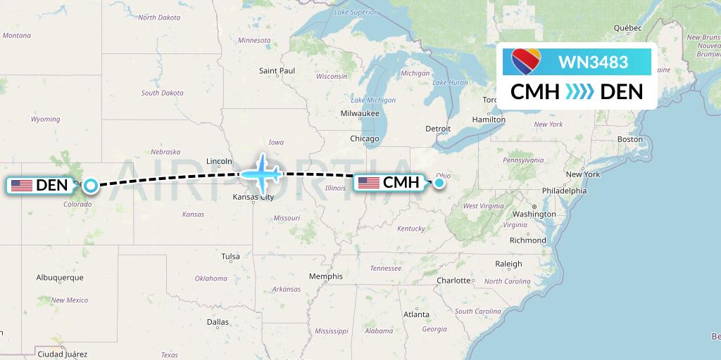 WN3483 Southwest Airlines Flight Map: Columbus to Denver