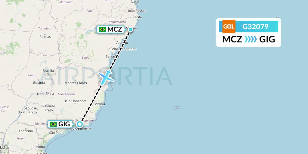 G32079 GOL Transportes Aeros Flight Map: Maceio to Rio de Janeiro
