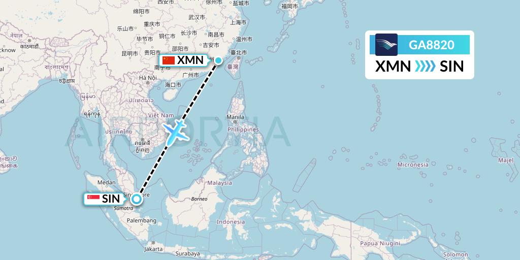 GA8820 Garuda Indonesia Flight Map: Xiamen to Singapore
