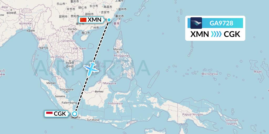 GA9728 Garuda Indonesia Flight Map: Xiamen to Jakarta