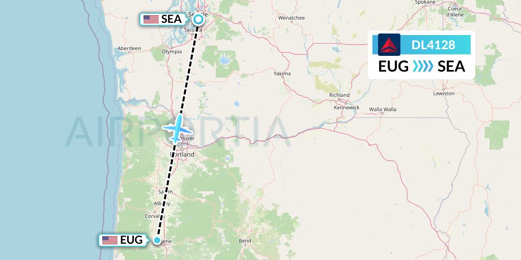 DL4128 Delta Air Lines Flight Map: Eugene to Seattle