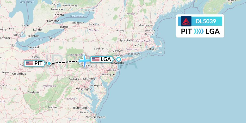 DL5039 Delta Air Lines Flight Map: Pittsburgh to New York