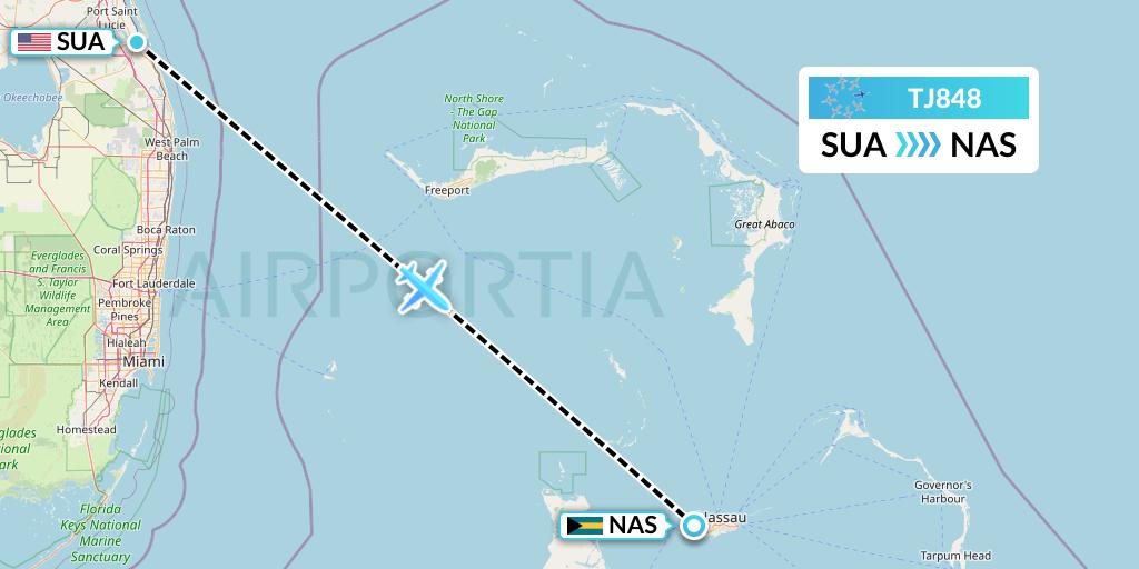TJ848 Tradewind Aviation Flight Map: Stuart to Nassau