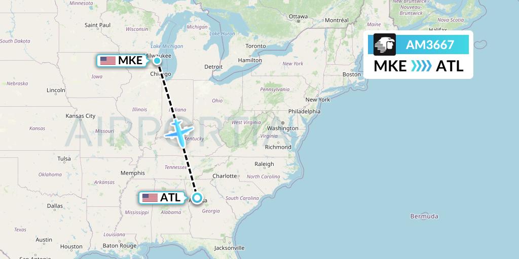 AM3667 Aeromexico Flight Map: Milwaukee to Atlanta
